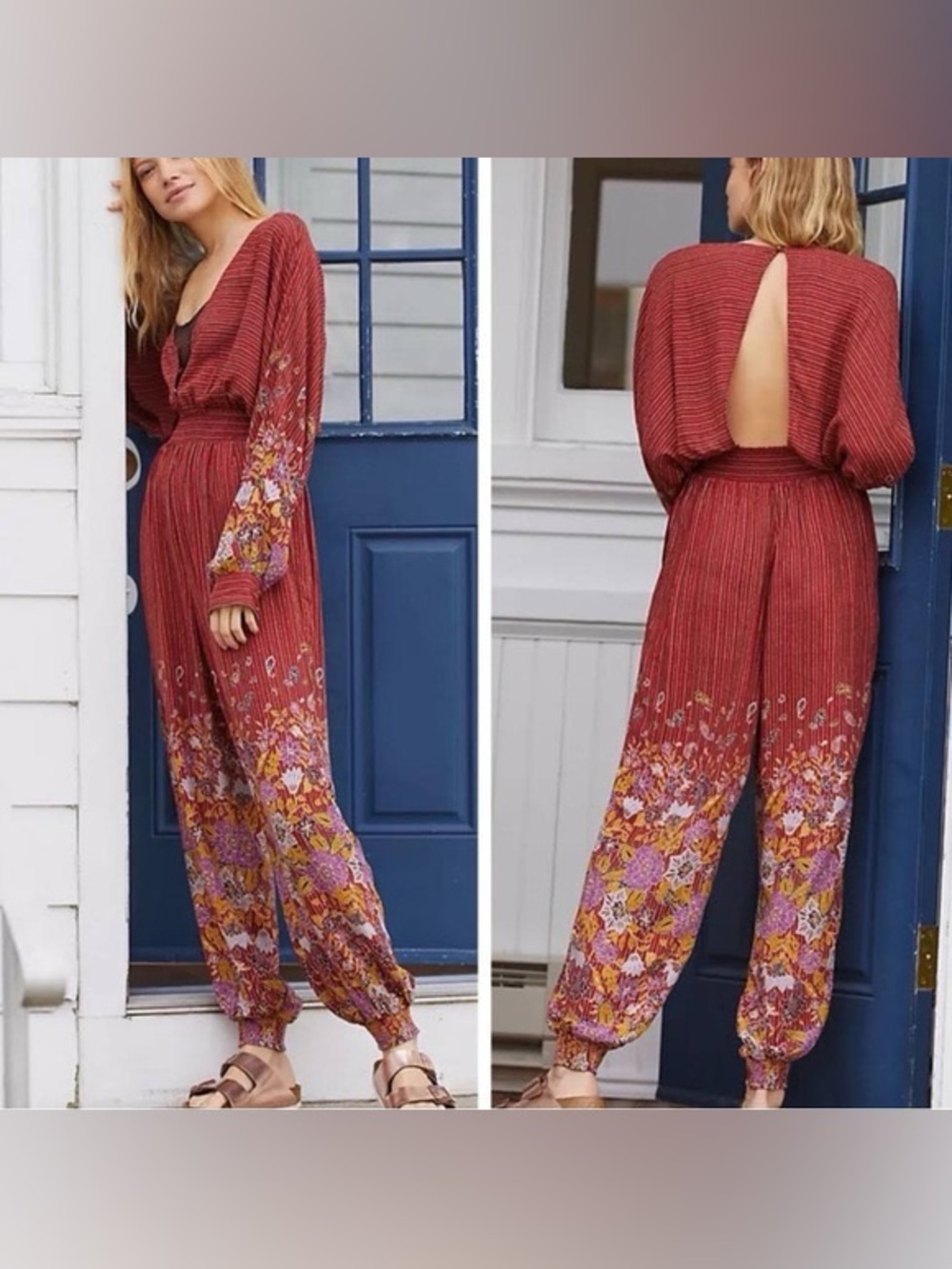 By Anthropologie Breezy open back printed jumpsuit - Picture 3 of 10